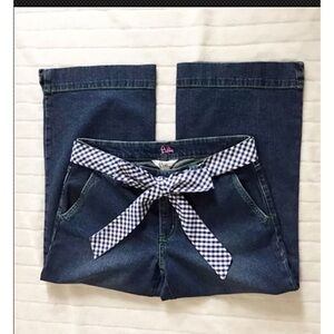 🌴 Lilly Pulitzer Gingham Bow Tie Waist Cropped Wide-Leg Jeans Size 2